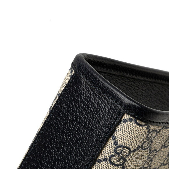 Gucci GG Supreme Tote Shoulder Bag Navy Blue Beige Leather - Picture 4 of 8